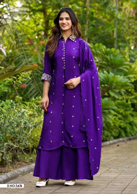 Ladies Flavour 3474 And 3475 Vichitra Kurti With Bottom Dupatta